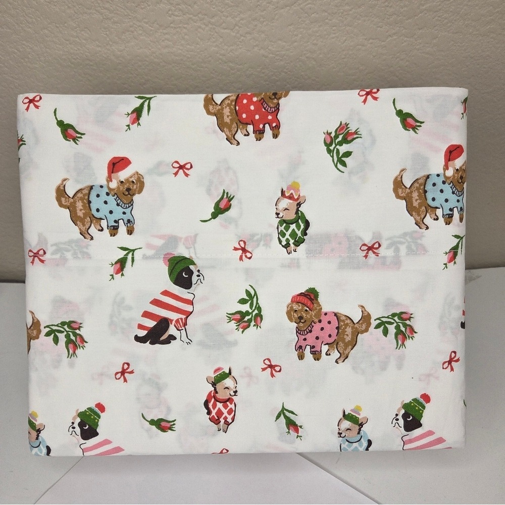 Cath Kidston King Sheet Set Christmas Pink Puppy Love Dog Print Cotton‎ Bedding